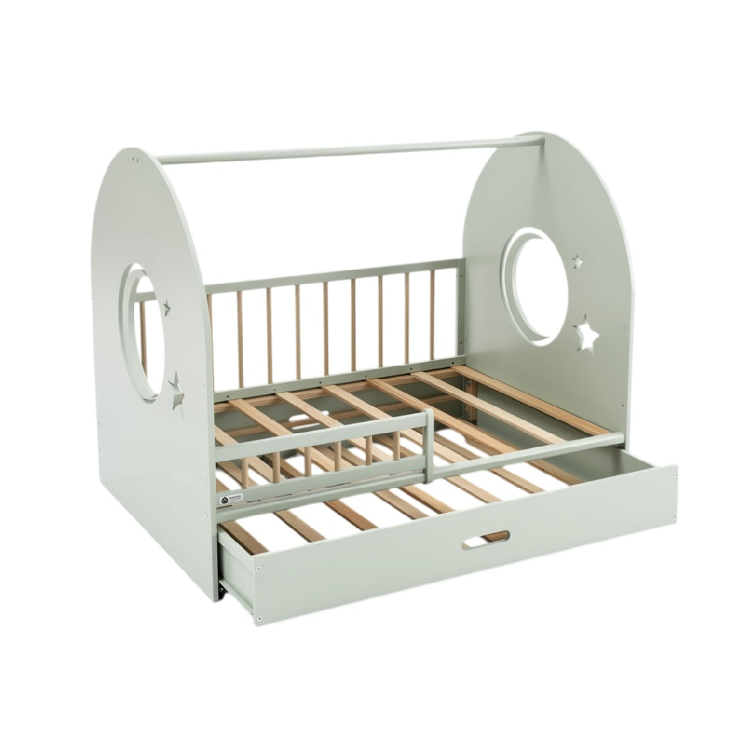 **Lit enfant en bois avec tiroir de rangement et design étoilé**